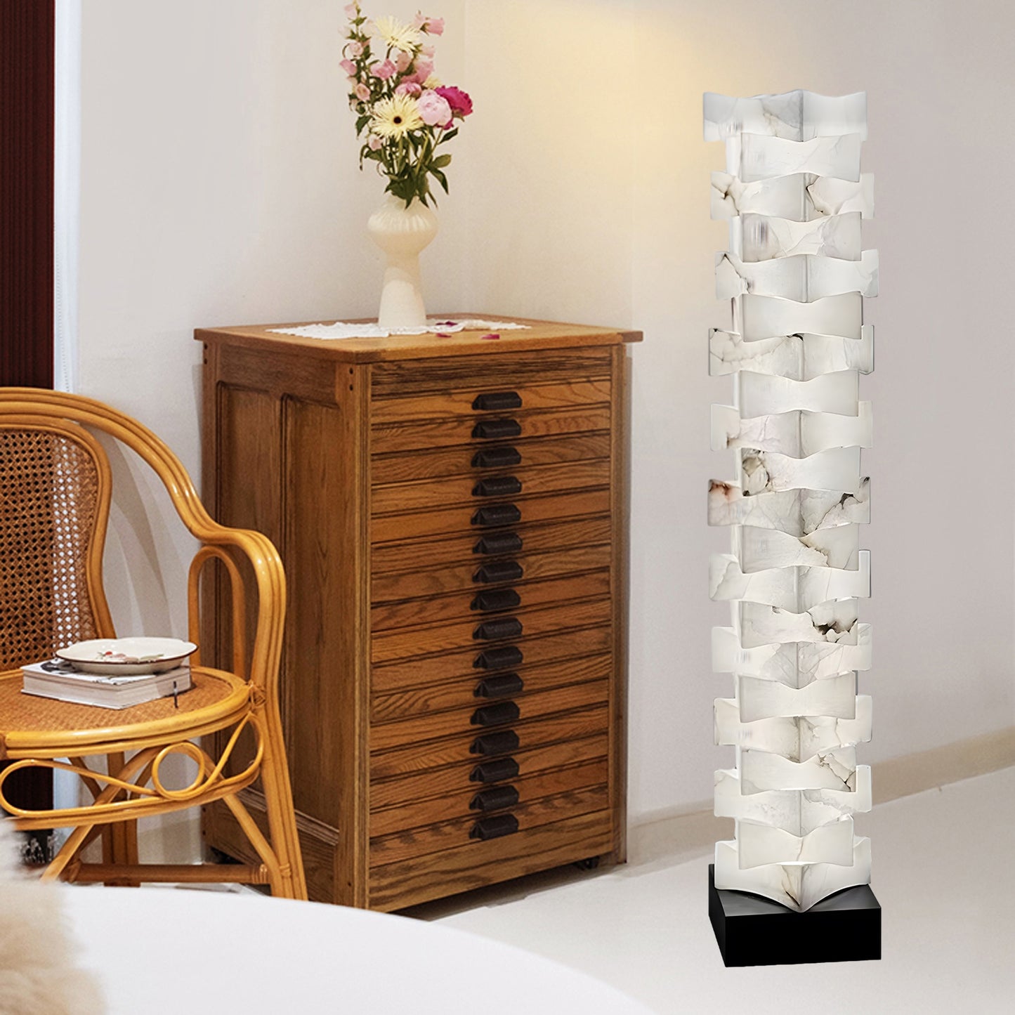 Stacked Alabaster Squares Classic Metal Floor Lamp