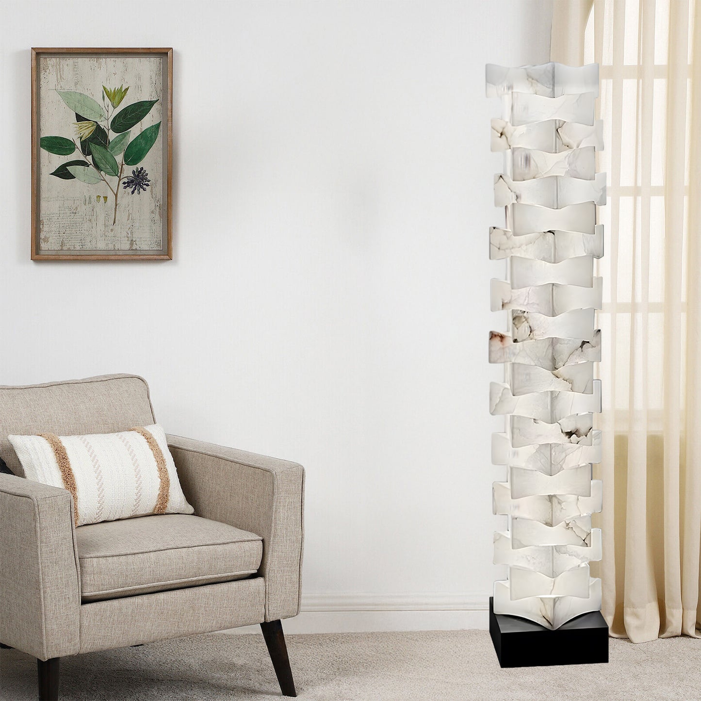 Stacked Alabaster Squares Classic Metal Floor Lamp