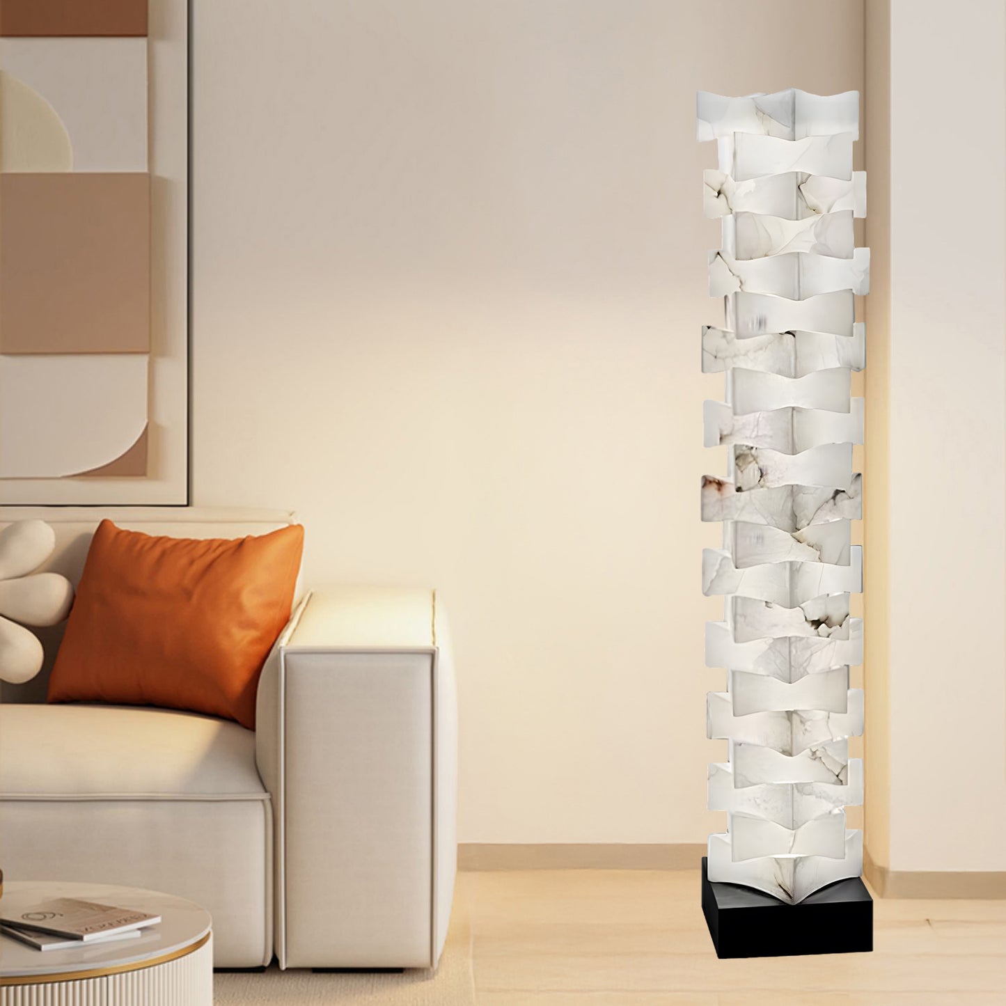 Stacked Alabaster Squares Classic Metal Floor Lamp