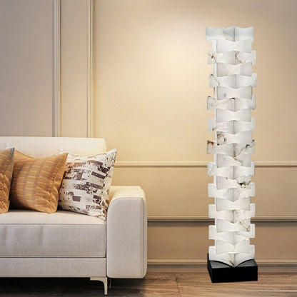 Stacked Alabaster Squares Classic Metal Floor Lamp