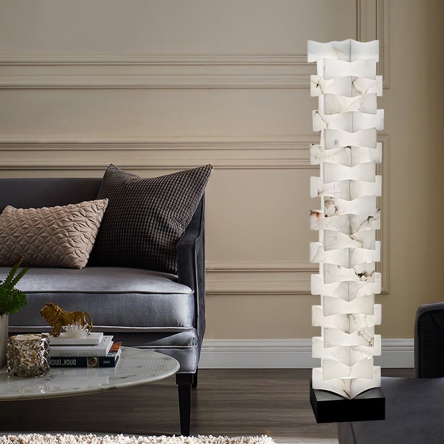 Stacked Alabaster Squares Classic Metal Floor Lamp