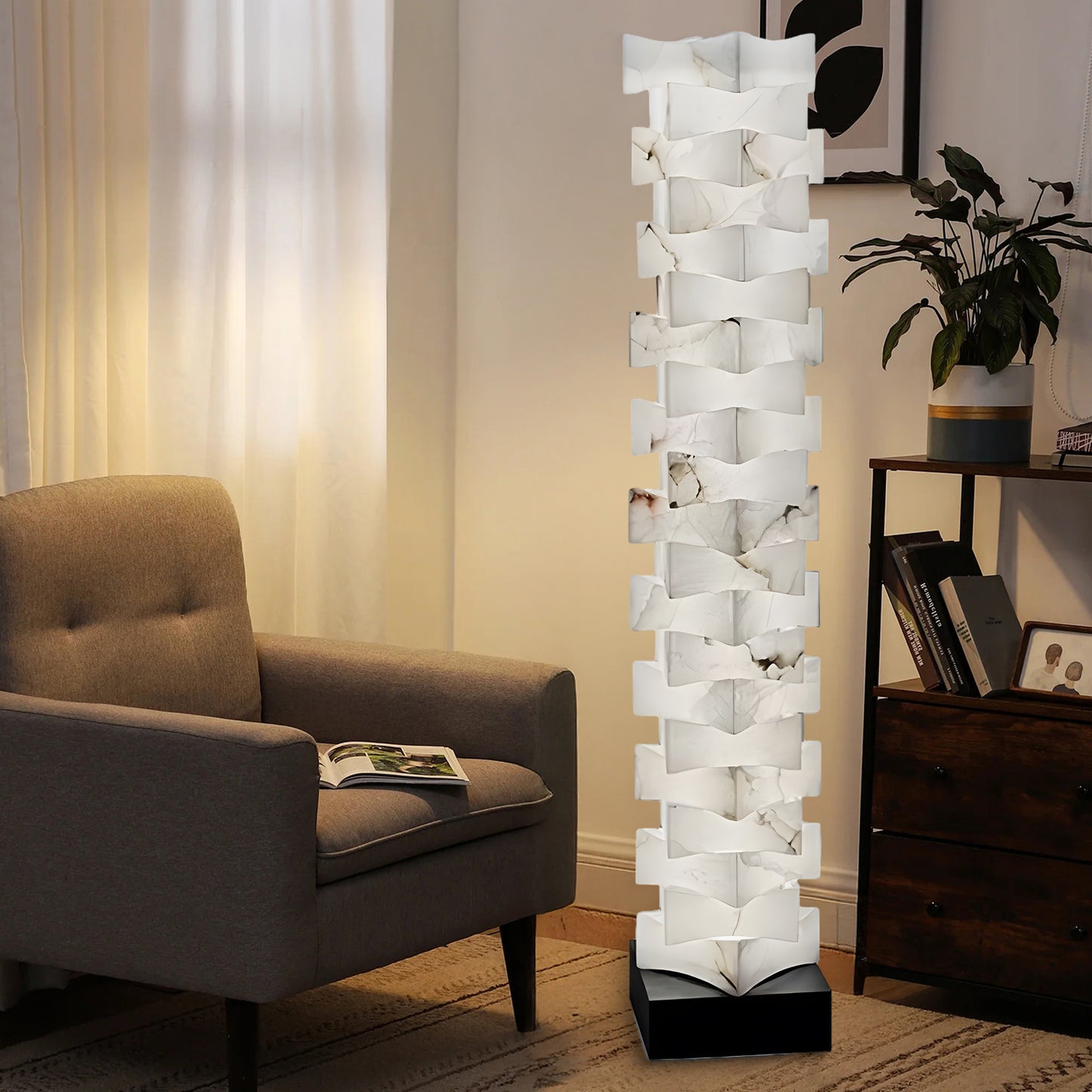 Stacked Alabaster Squares Classic Metal Floor Lamp