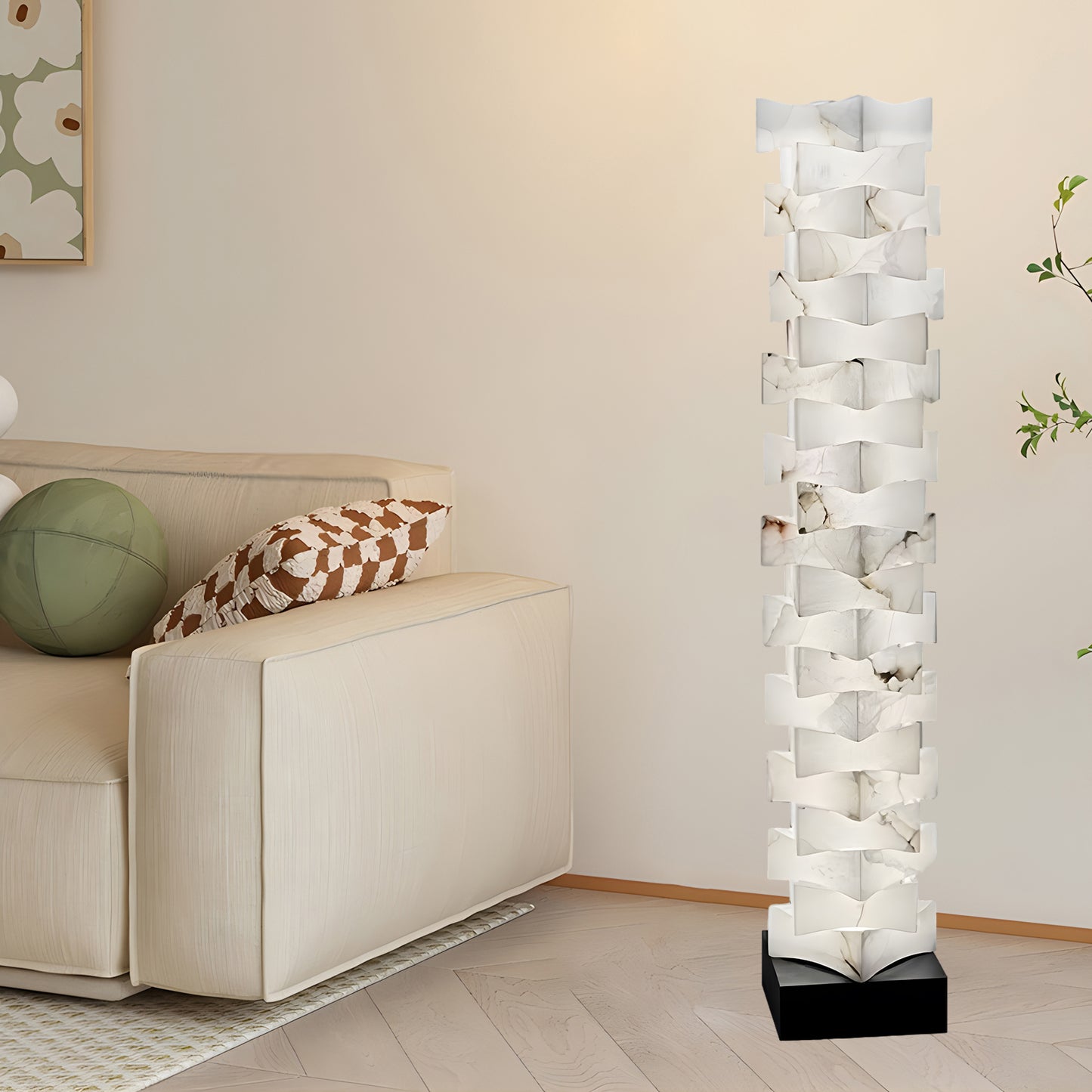 Stacked Alabaster Squares Classic Metal Floor Lamp