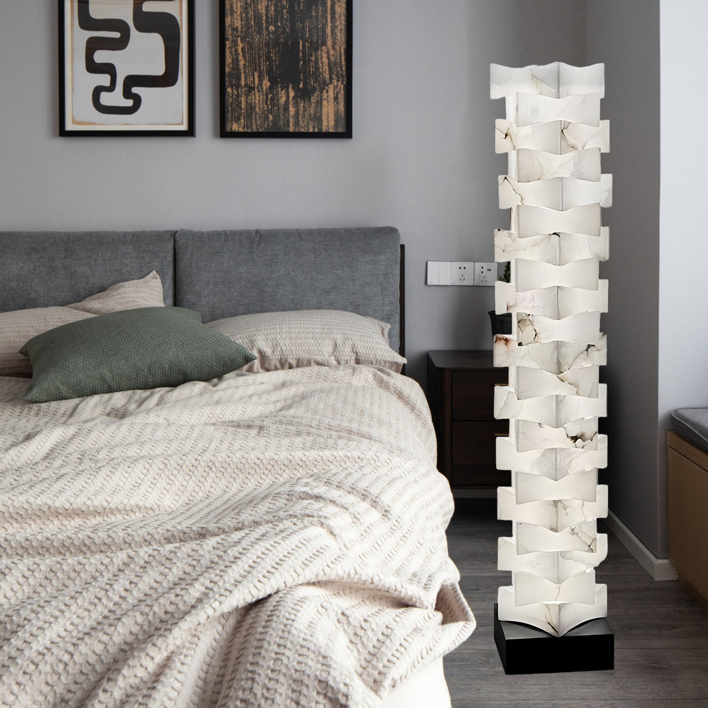 Stacked Alabaster Squares Classic Metal Floor Lamp