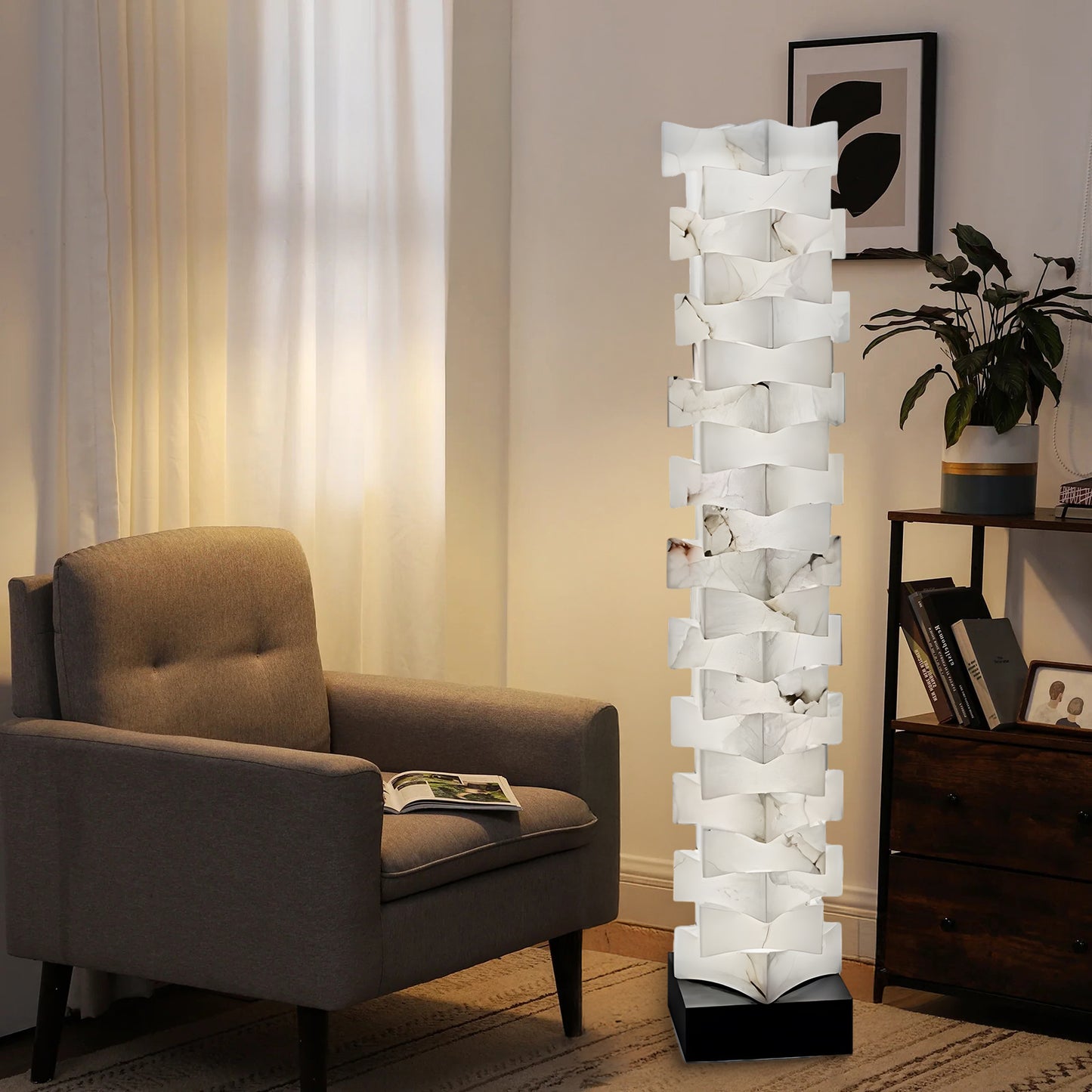 Stacked Alabaster Squares Classic Metal Floor Lamp