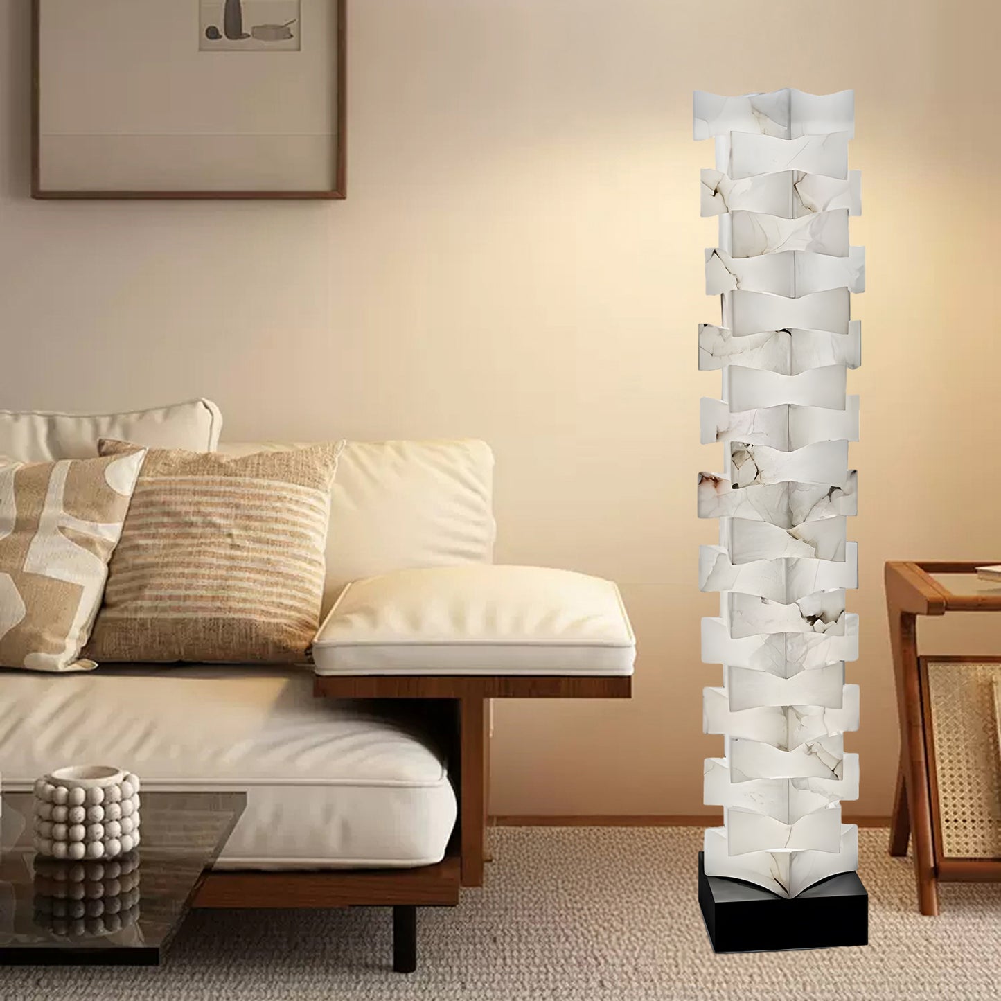 Stacked Alabaster Squares Classic Metal Floor Lamp