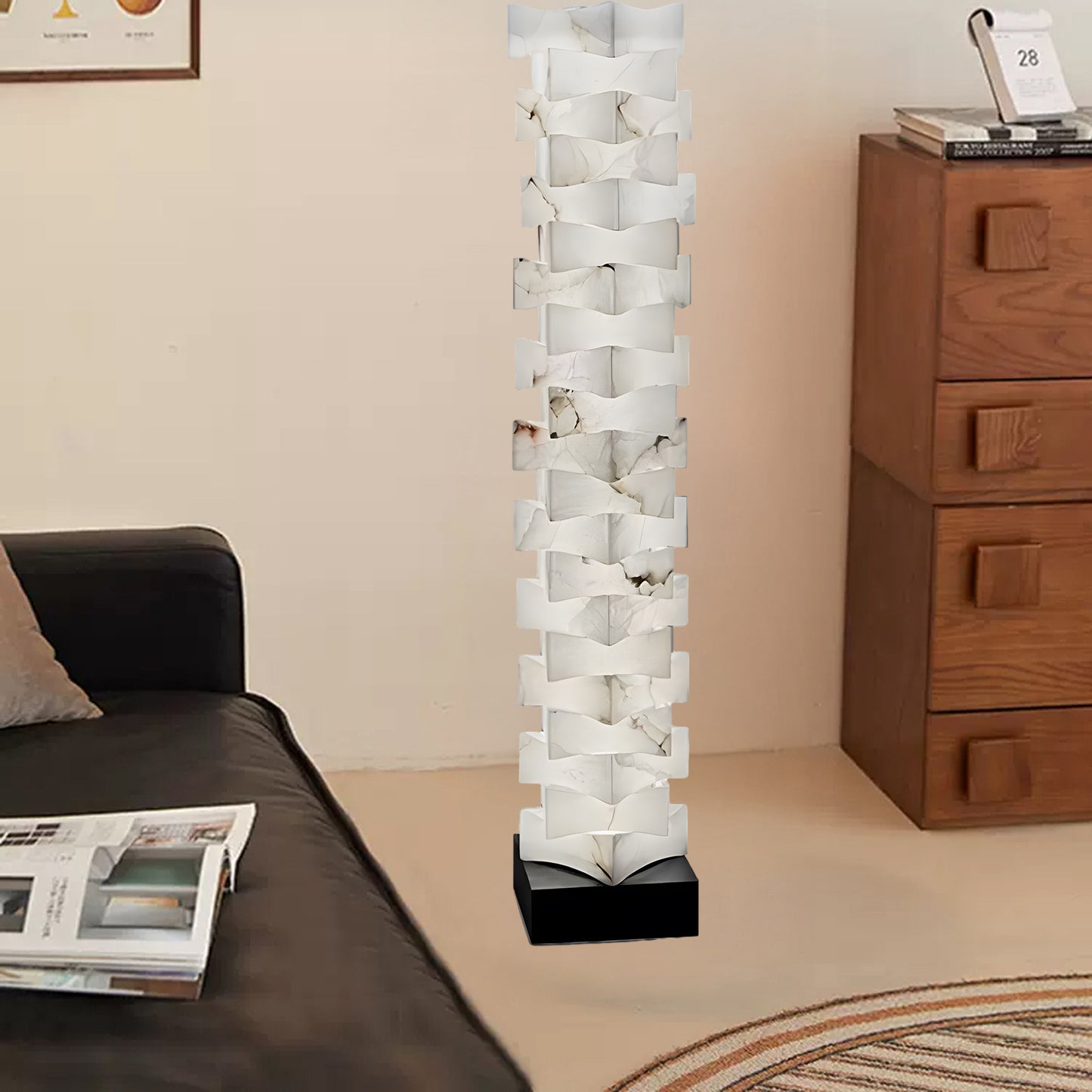 Stacked Alabaster Squares Classic Metal Floor Lamp