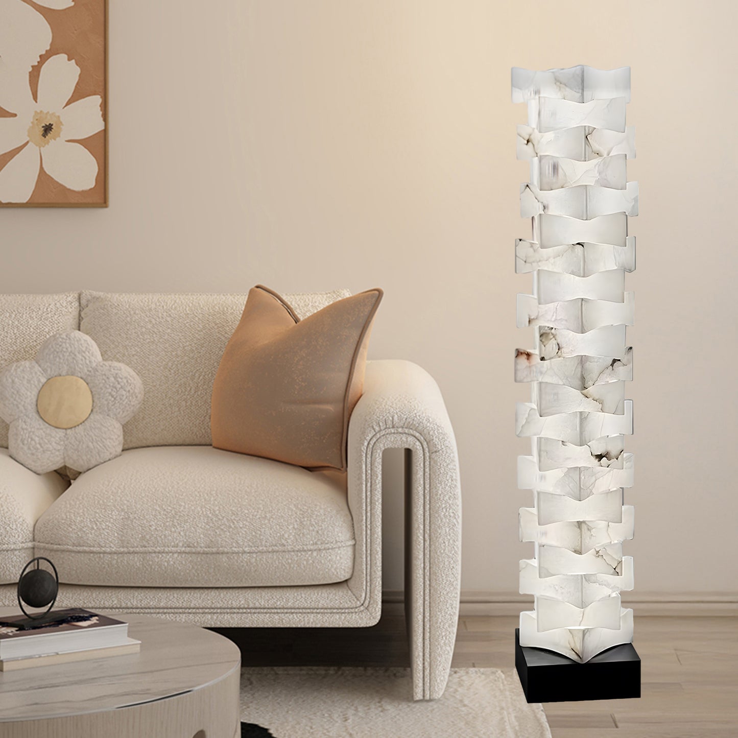 Stacked Alabaster Squares Classic Metal Floor Lamp