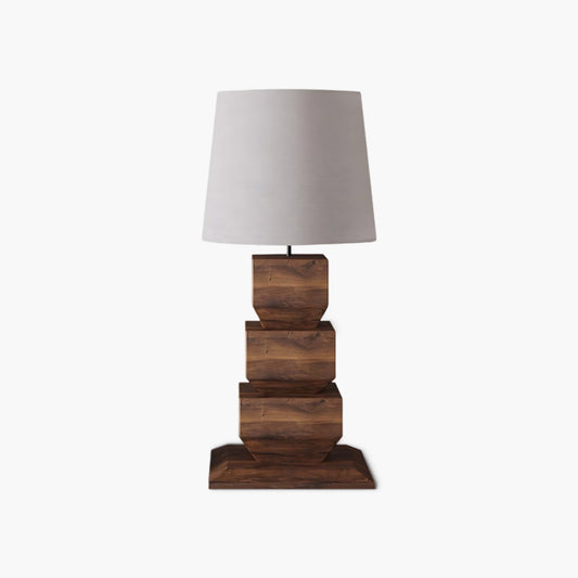 Stacked Wooden Rustic Metal Table Lamp