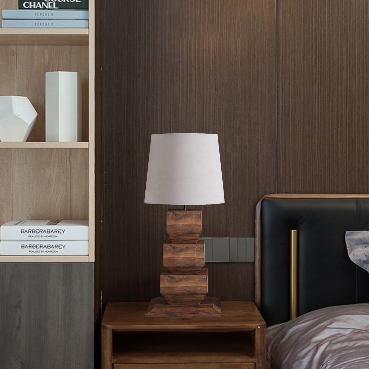 Stacked Wooden Rustic Metal Table Lamp