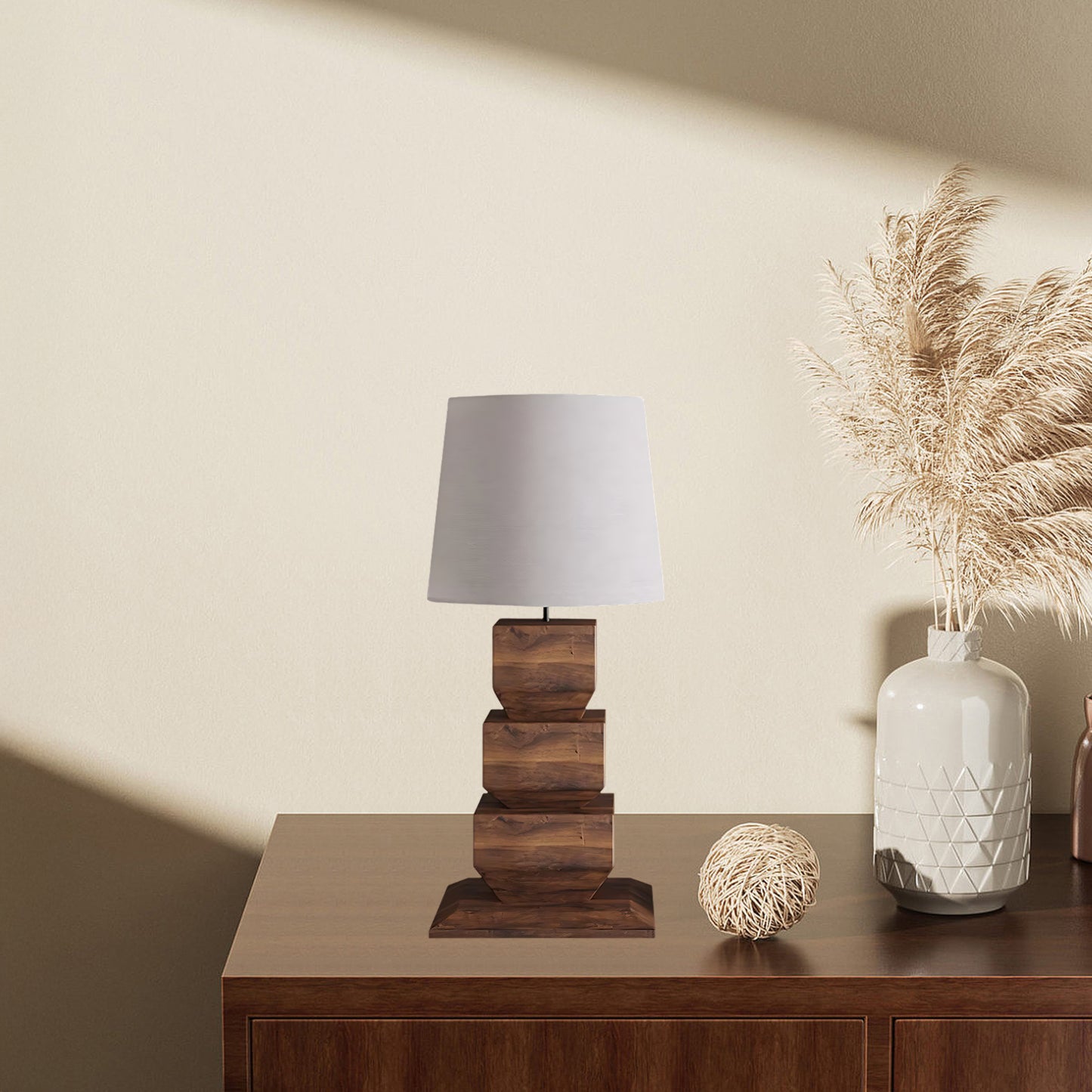 Stacked Wooden Rustic Metal Table Lamp