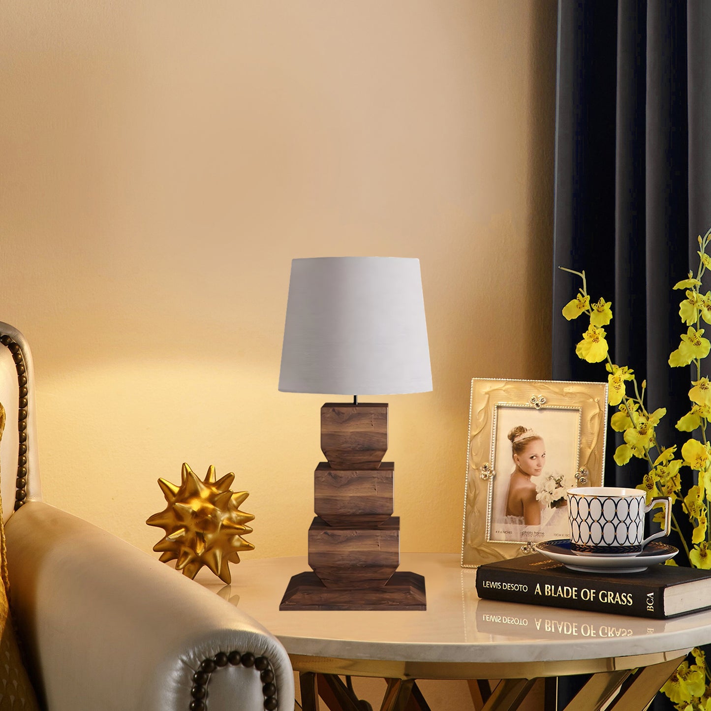 Stacked Wooden Rustic Metal Table Lamp