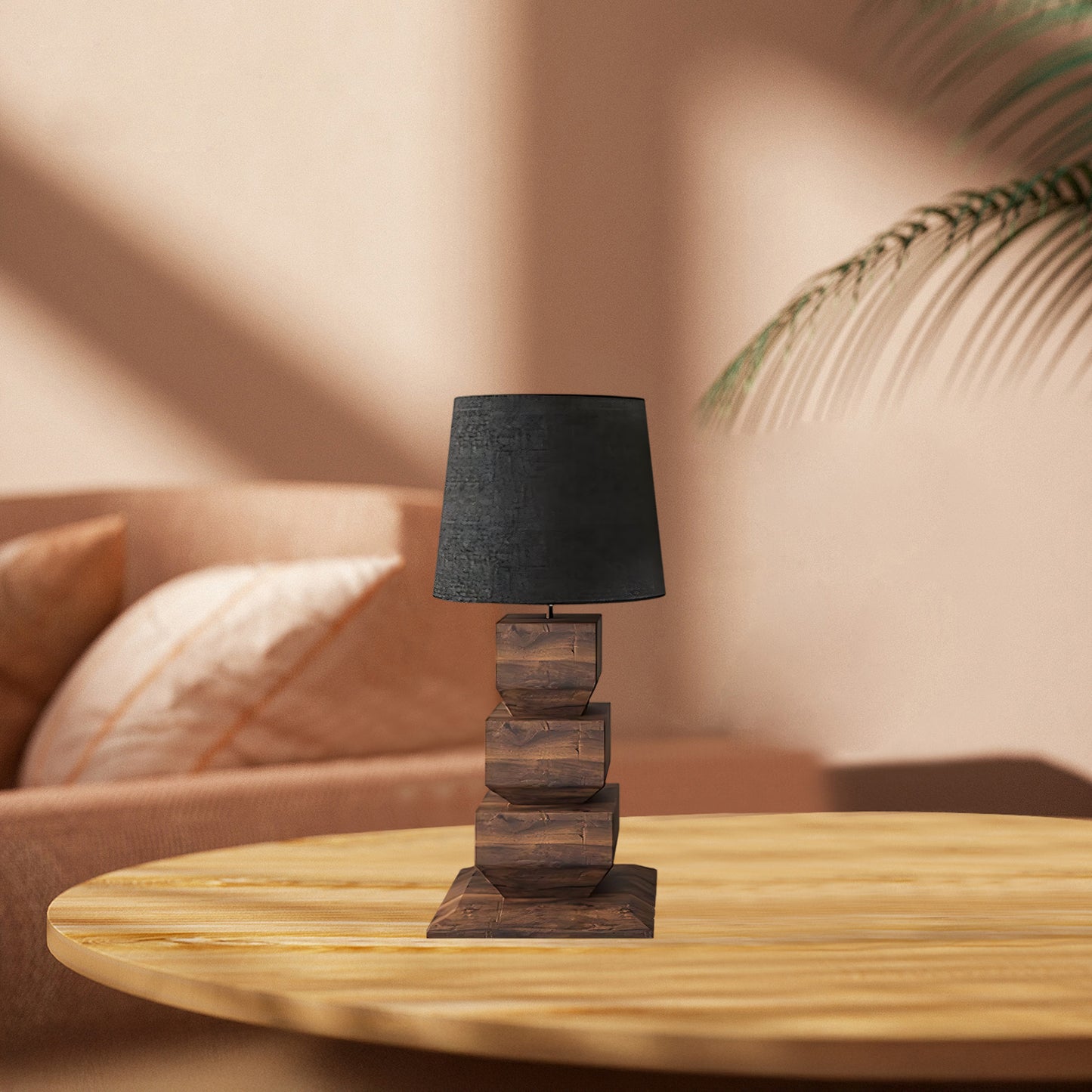 Stacked Wooden Rustic Metal Table Lamp