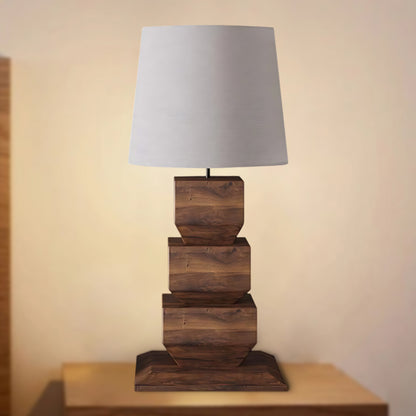 Stacked Wooden Rustic Metal Table Lamp