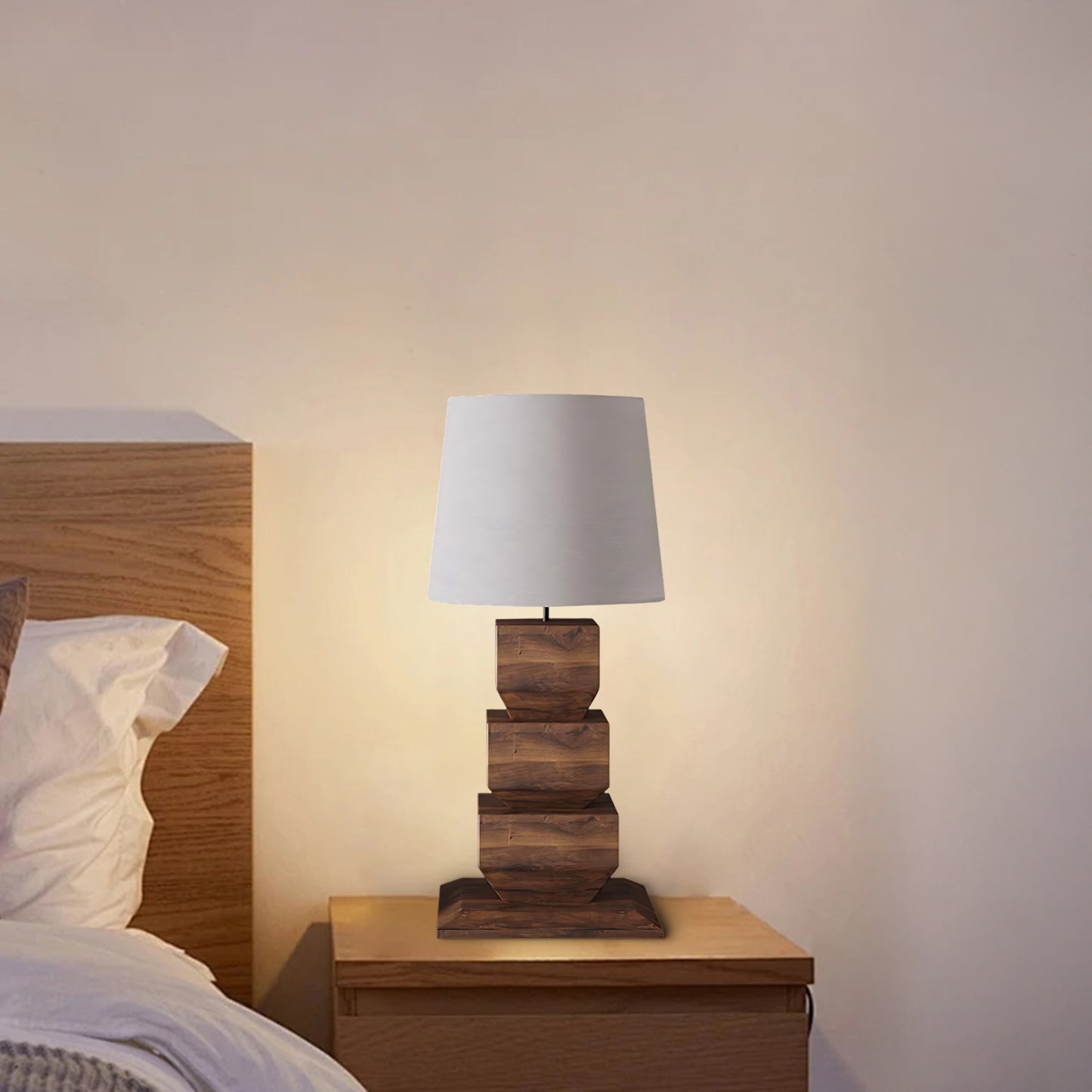 Stacked Wooden Rustic Metal Table Lamp