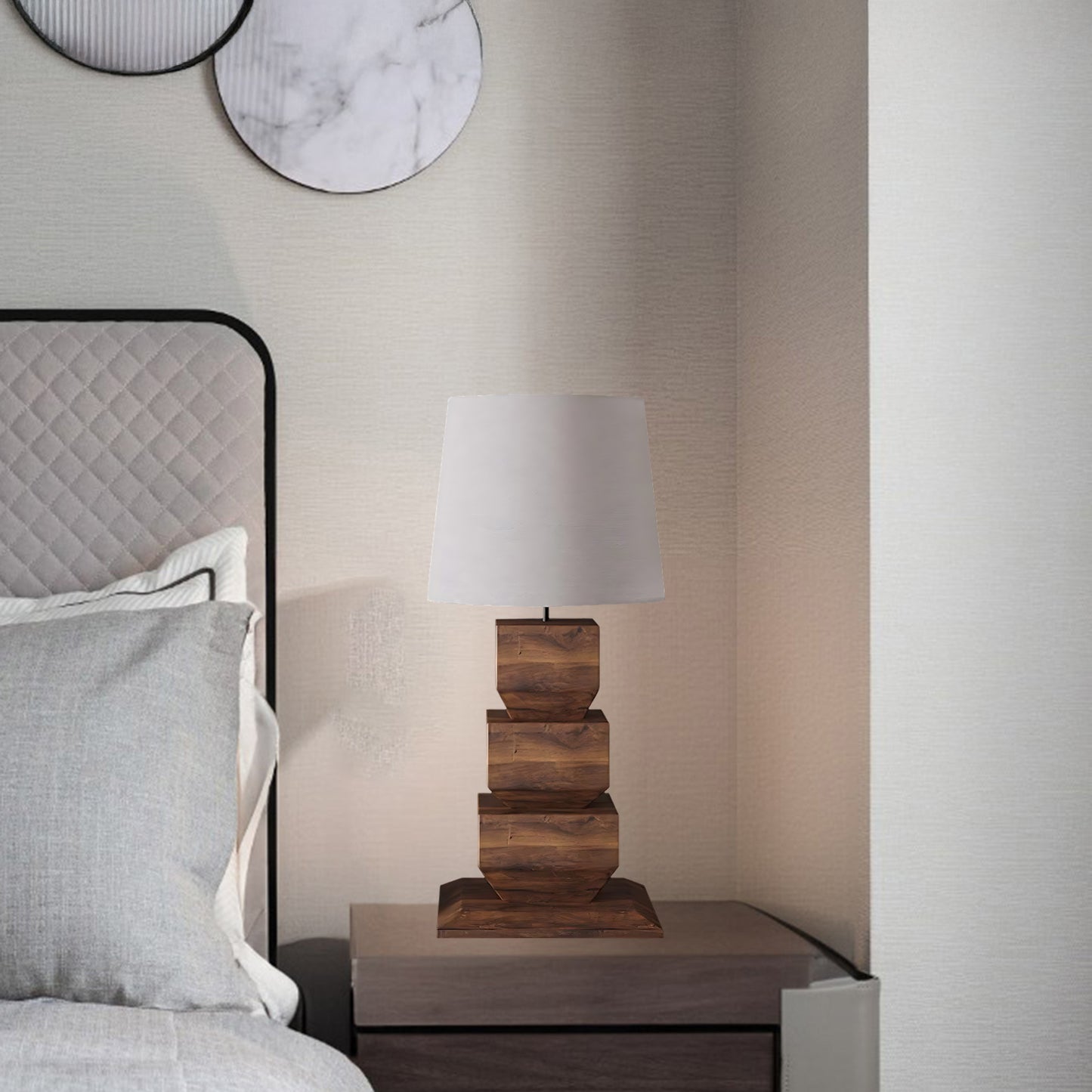 Stacked Wooden Rustic Metal Table Lamp