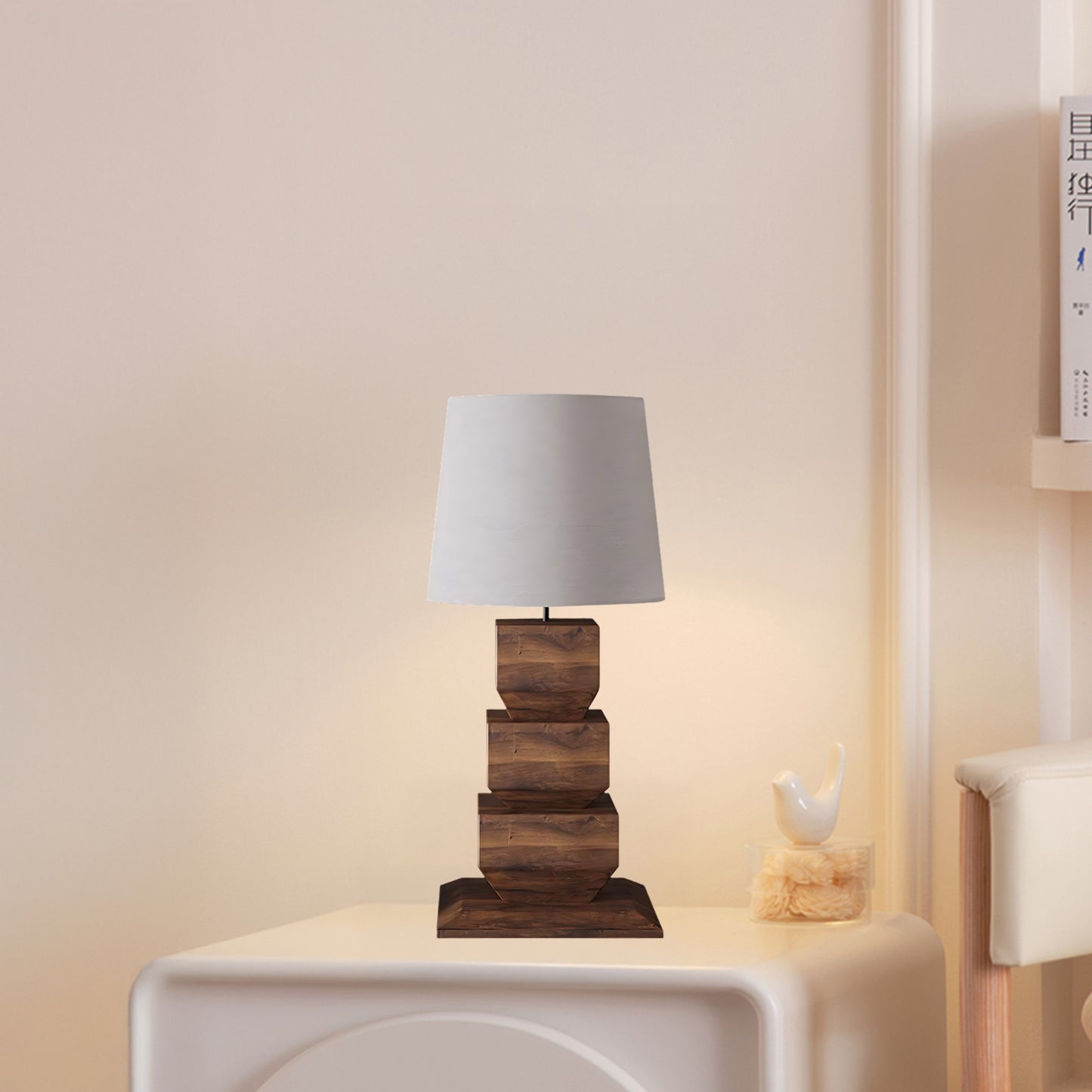 Stacked Wooden Rustic Metal Table Lamp