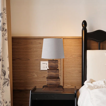 Stacked Wooden Rustic Metal Table Lamp