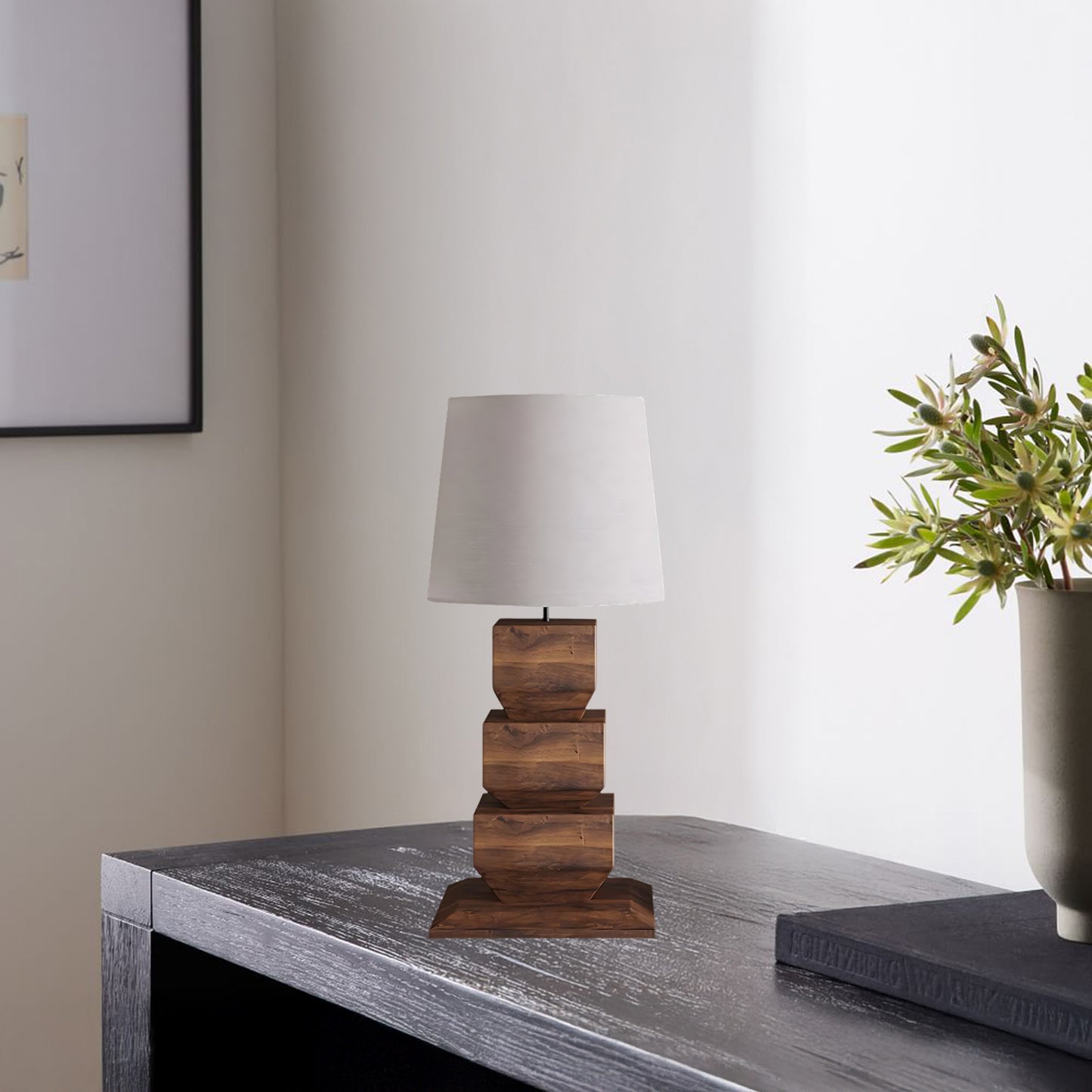 Stacked Wooden Rustic Metal Table Lamp