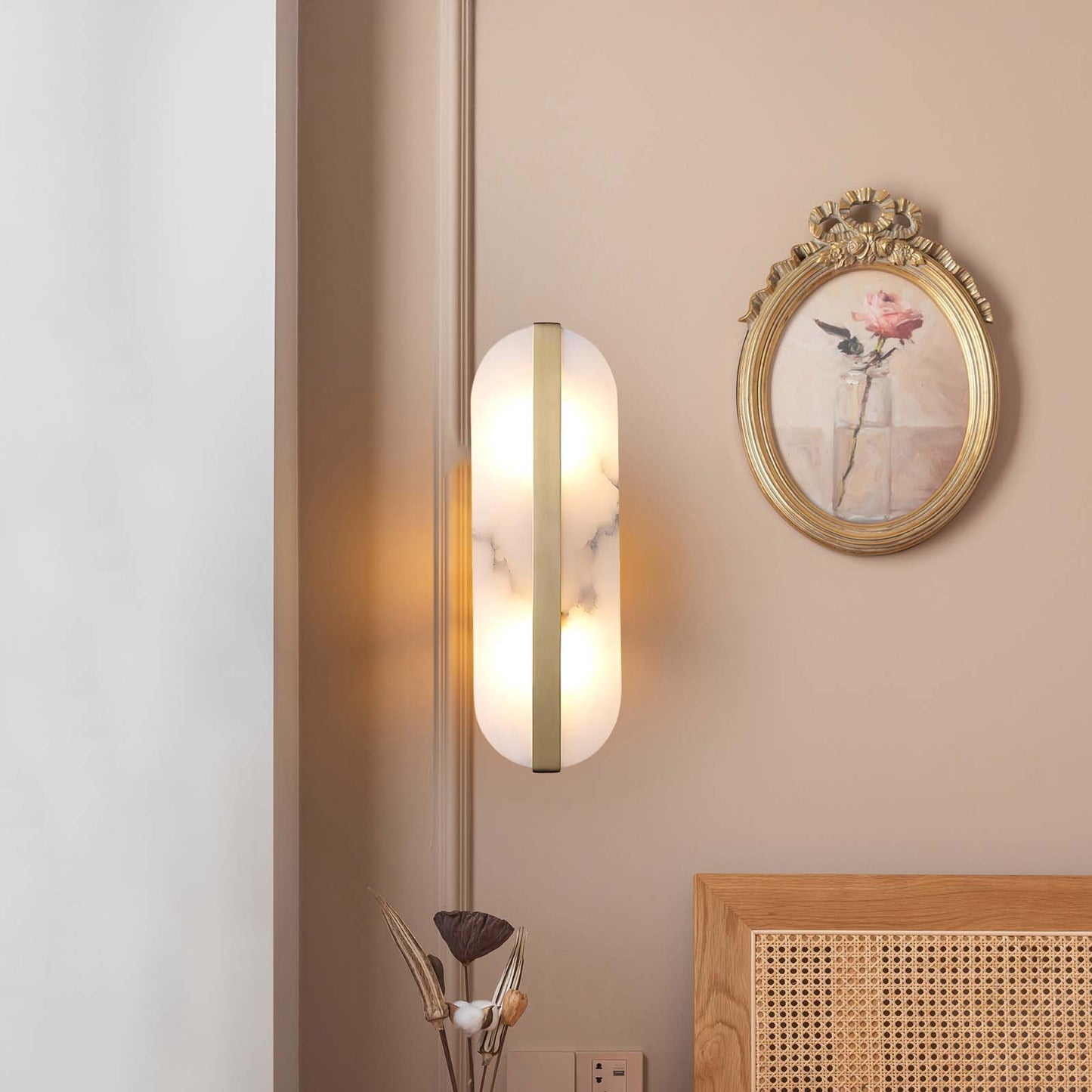 Stone Eclectic Metal Wall Alabaster LED Sconce