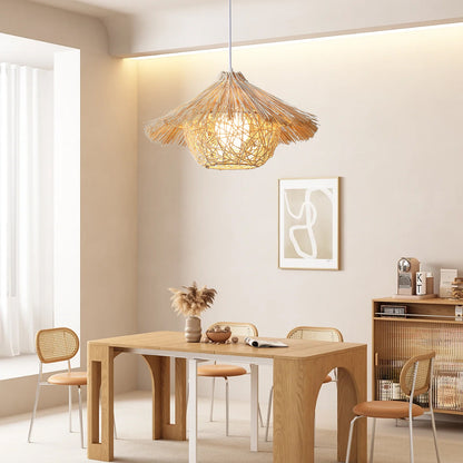 Straw Hat Traditional Material Pendant Light