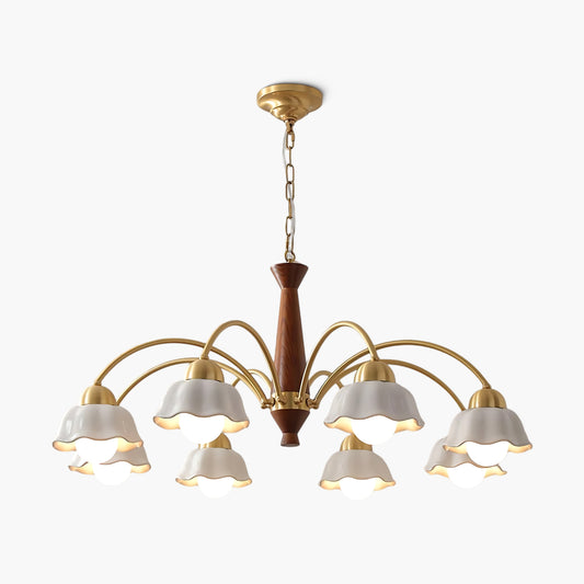 Swedish Brass Modern Wood Chandelier