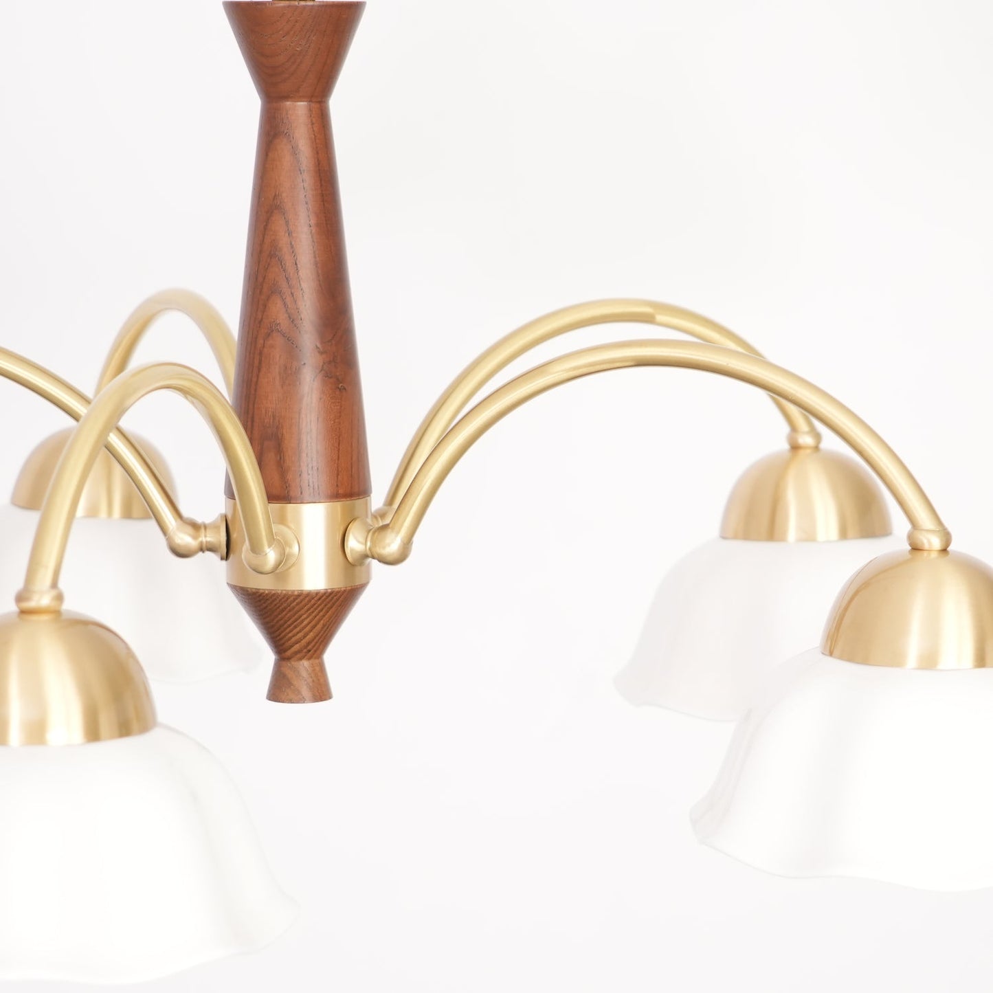 Swedish Brass Modern Wood Chandelier