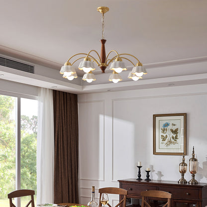 Swedish Brass Modern Wood Chandelier