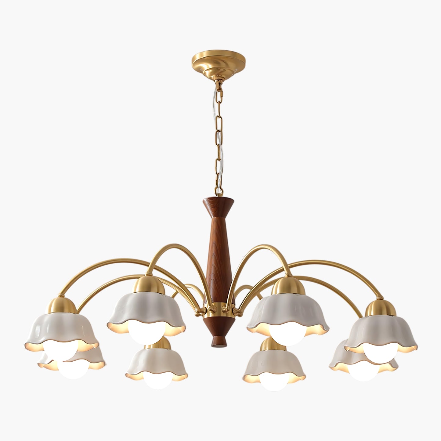 Swedish Brass Modern Wood Chandelier