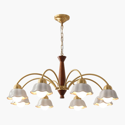 Swedish Brass Modern Wood Chandelier