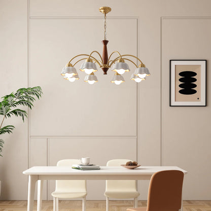 Swedish Brass Modern Wood Chandelier