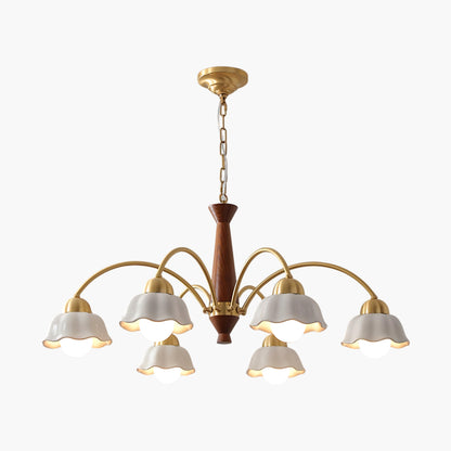 Swedish Brass Modern Wood Chandelier