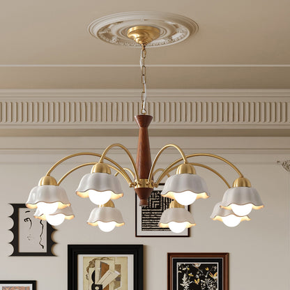 Swedish Brass Modern Wood Chandelier