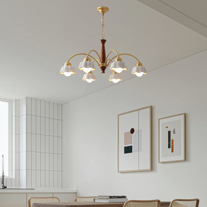 Swedish Brass Modern Wood Chandelier