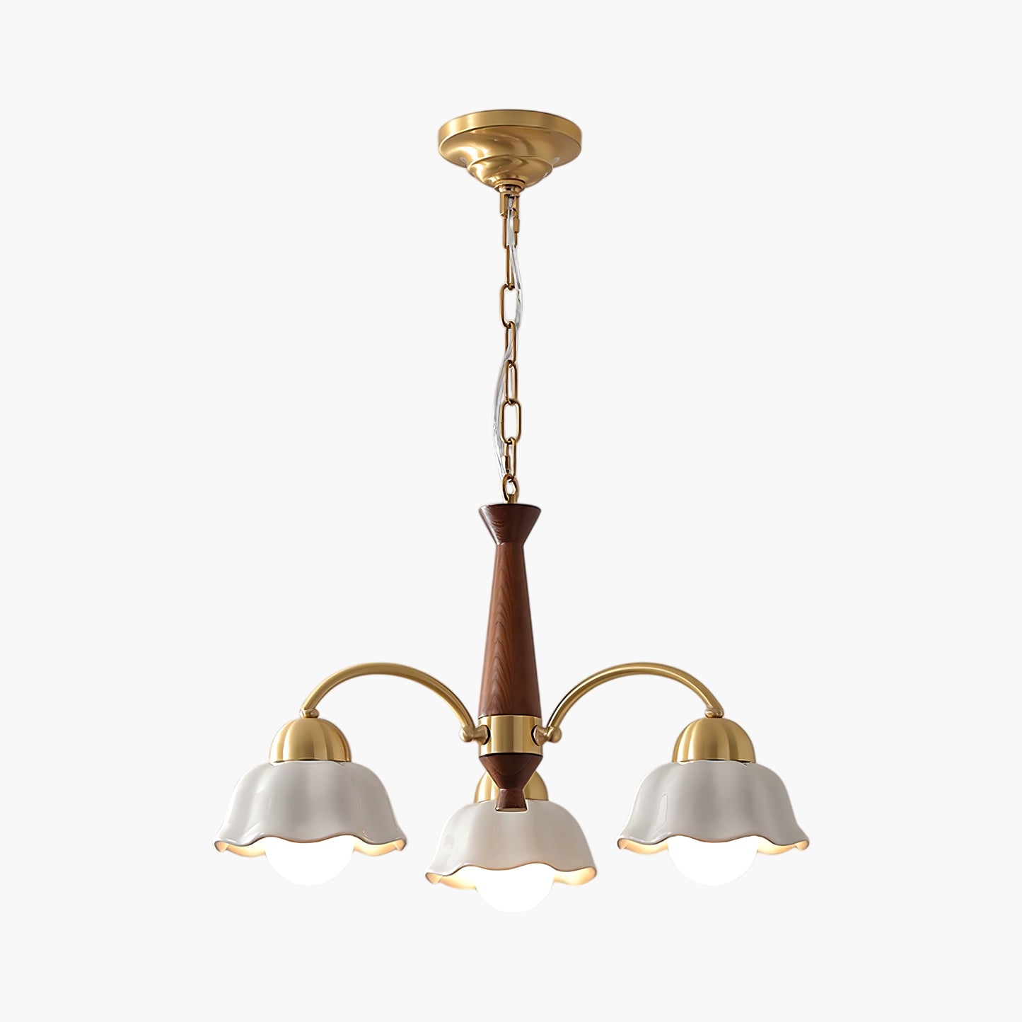 Swedish Brass Modern Wood Chandelier