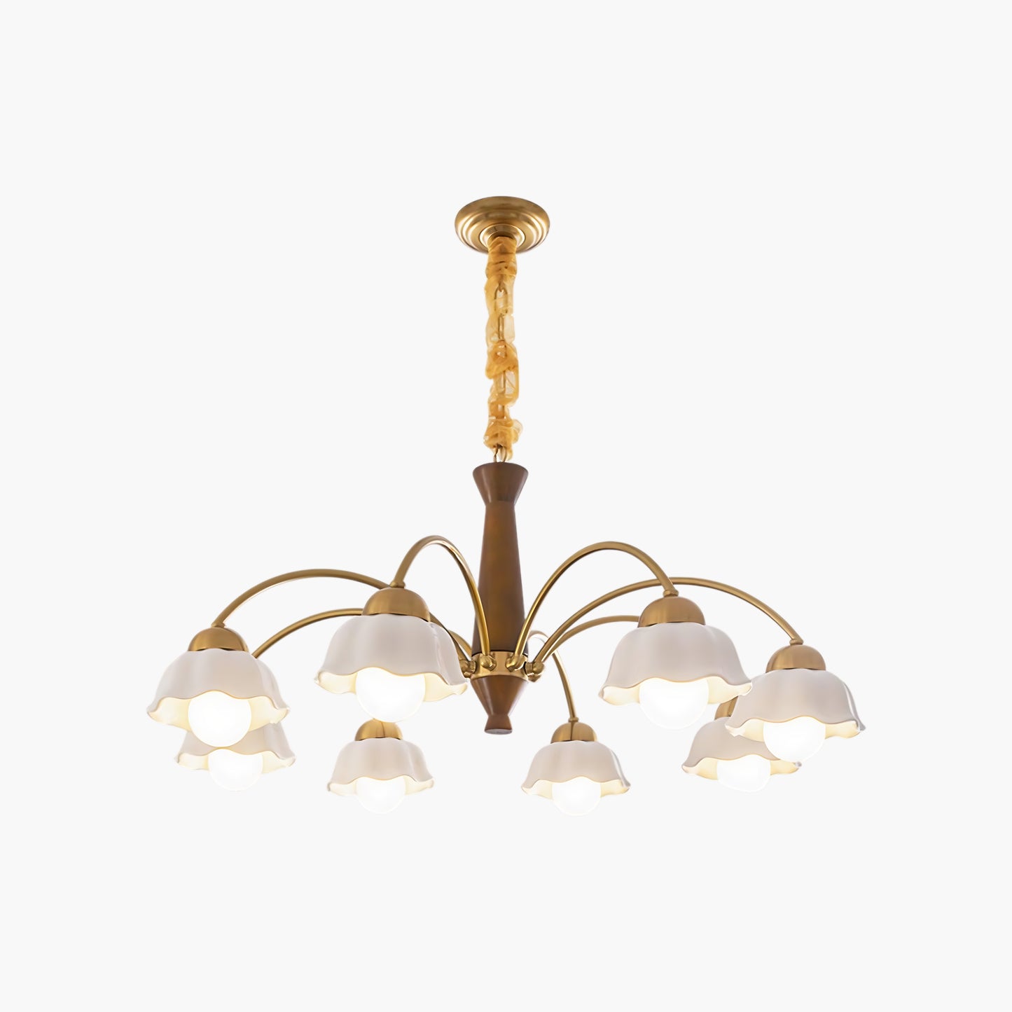 Swedish Brass Modern Wood Chandelier