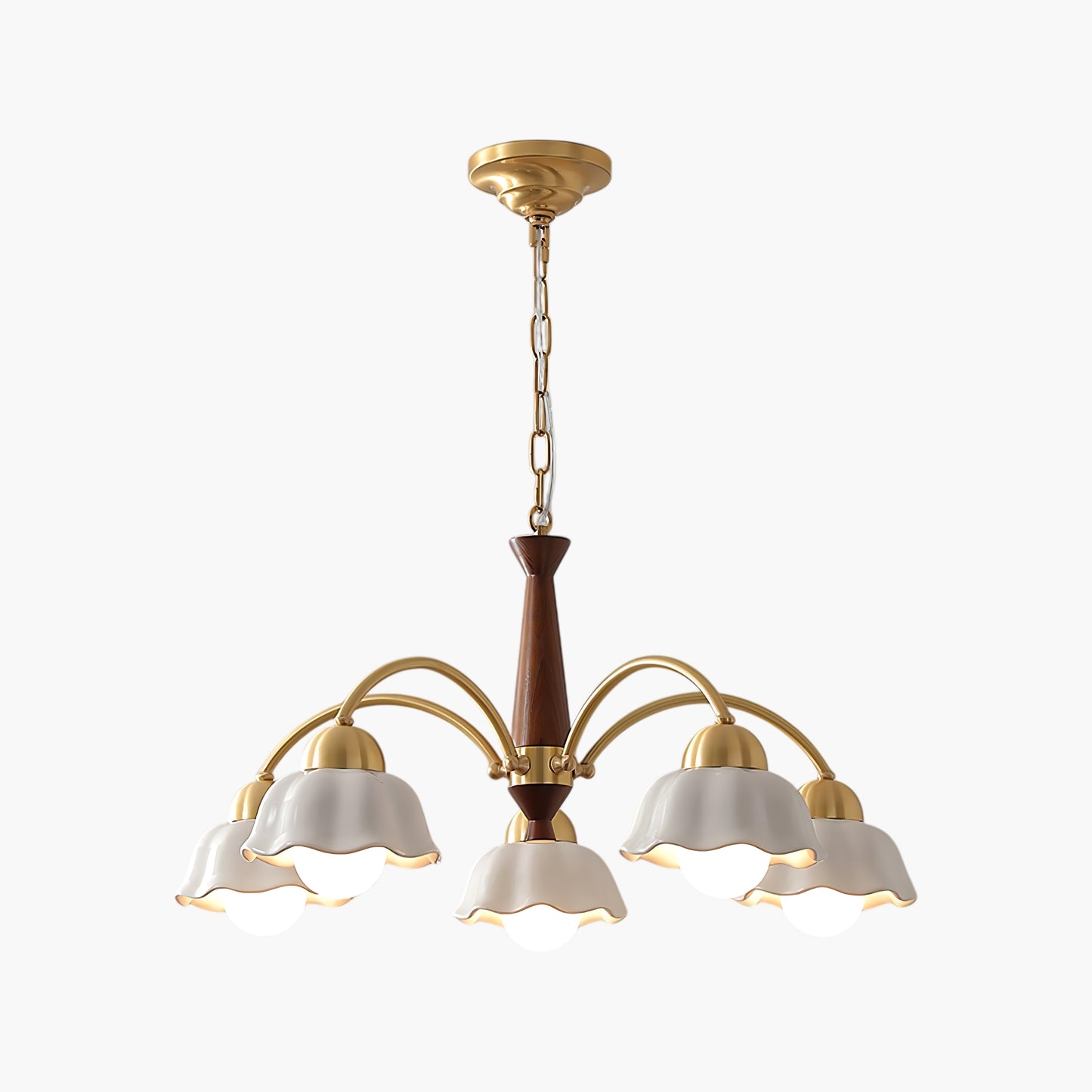 Swedish Brass Modern Wood Chandelier