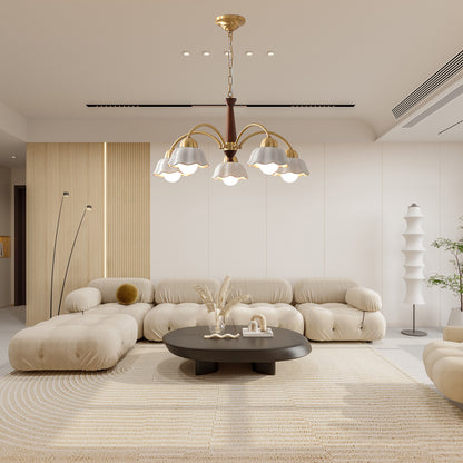 Swedish Brass Modern Wood Chandelier