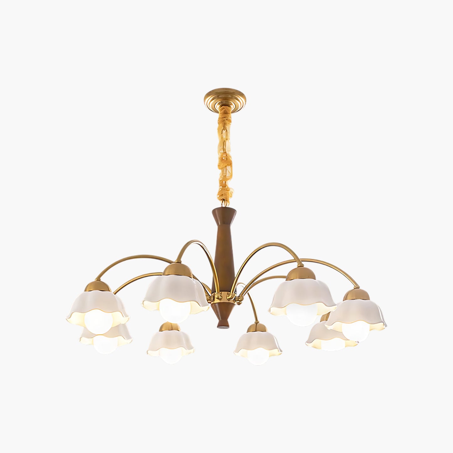 Swedish Brass Modern Wood Chandelier