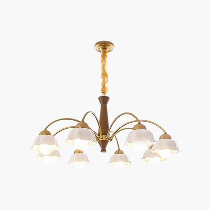 Swedish Brass Modern Wood Chandelier