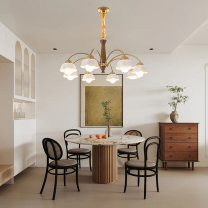 Swedish Brass Modern Wood Chandelier