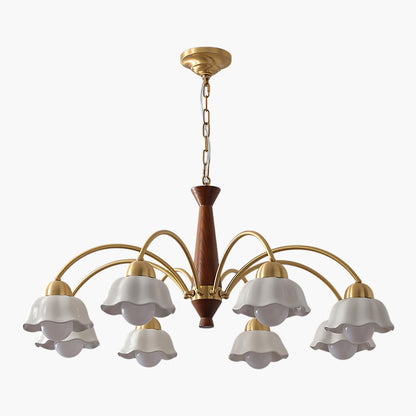 Swedish Brass Modern Wood Chandelier