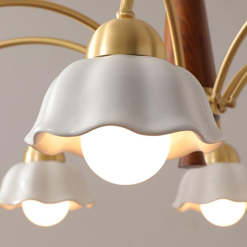 Swedish Brass Modern Wood Chandelier