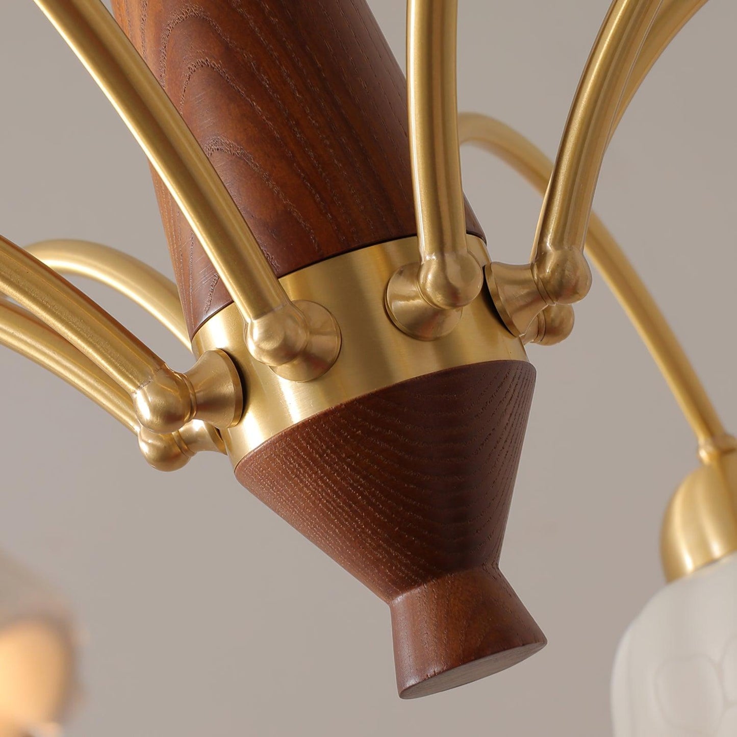 Swedish Brass Modern Wood Chandelier