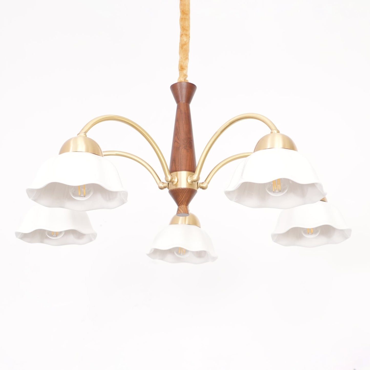 Swedish Brass Modern Wood Chandelier