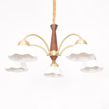 Swedish Brass Modern Wood Chandelier