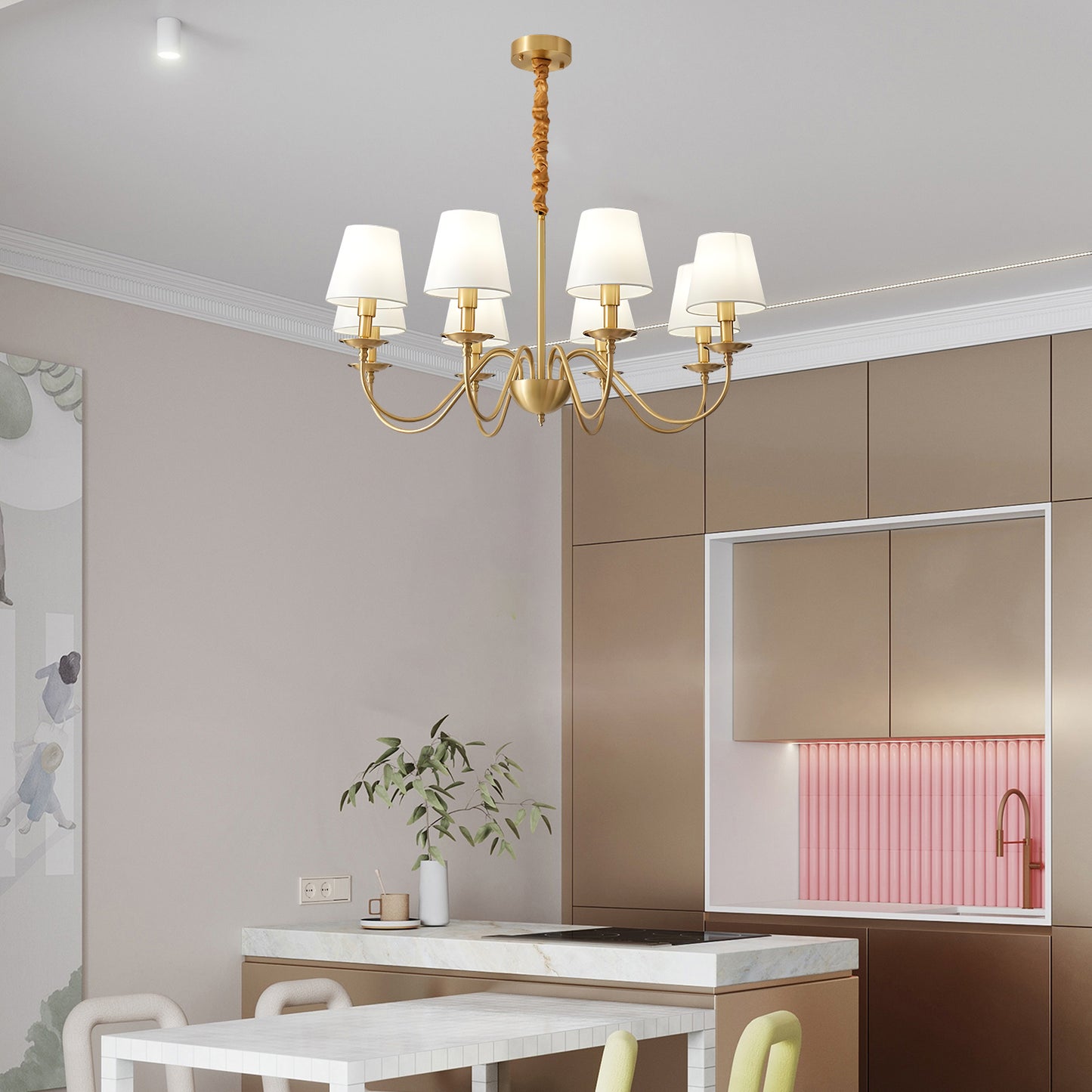 Tapered Fabric Minimalist Brass Chandelier