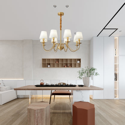 Tapered Fabric Minimalist Brass Chandelier