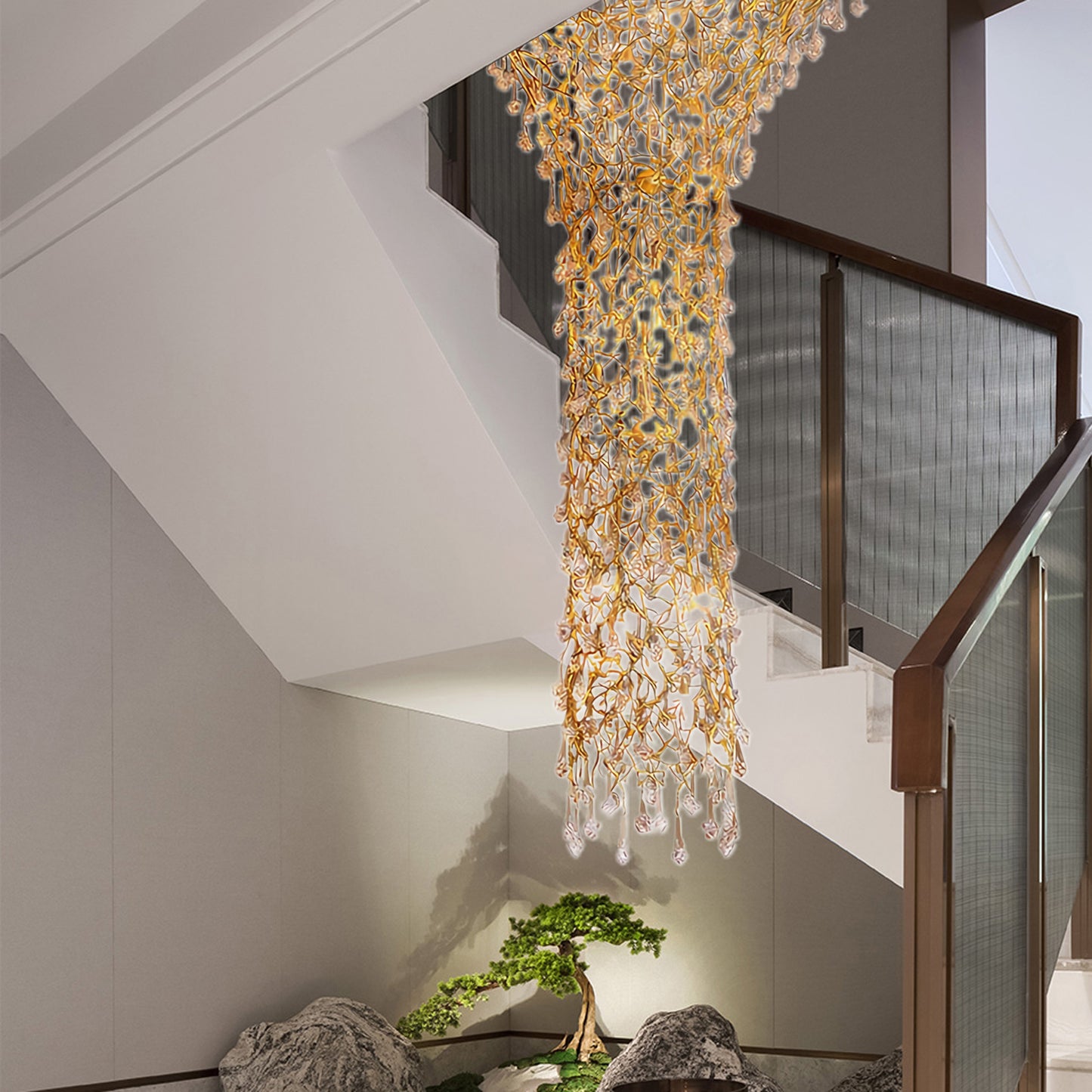 Tree Branch Staircase Luxury Brass Chandelier