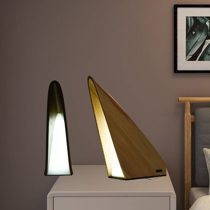 Triangular Built-in Battery Art Deco Wood Table Lamp